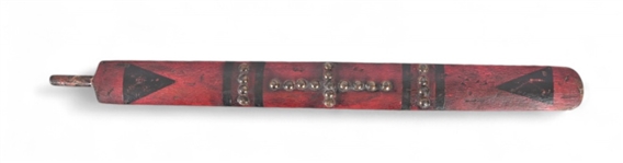 Indian Painted and Brass Tacked Flat Pipe Stem