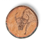 Rare Indian Rawhide Drum With Painted Buffalo