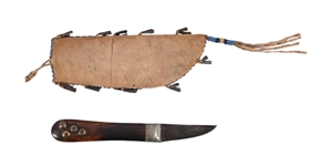 Indian Beaded Sheath & Brass-Tacked Patch Knife