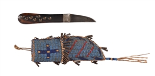 Indian Beaded Sheath & Brass-Tacked Patch Knife