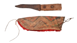 Indian Trade Knife & Painted Parfleche Scabbard