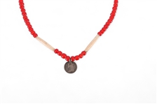 Red Heart Trade Bead Bone Hair Pipe Necklace