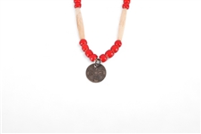 Red Heart Trade Bead Bone Hair Pipe Necklace