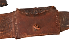 Antique Leather Gun/Money Belt & Satchel