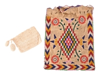 Indian Beaded Bag w/ American Flag, Whirling Logs