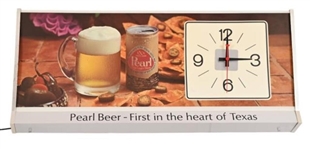 Pearl Beer Lighted Clock Sign Steak