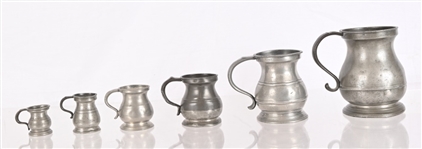 Collection of (6) Antique British Pewter Tankards