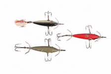 (3) Vintage Heddon Glass Eye 3-Hook Minnow Lures