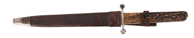 Antique Stag Handle Stilleto Point Fighting Knife