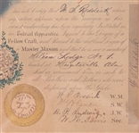 1873 Master Mason Certificate Framed
