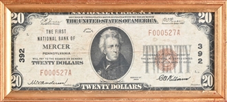 1929 First National Bank Of Mercer $20 Note