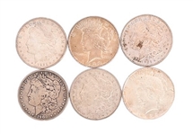 (6) Morgan / Peace Silver Dollars